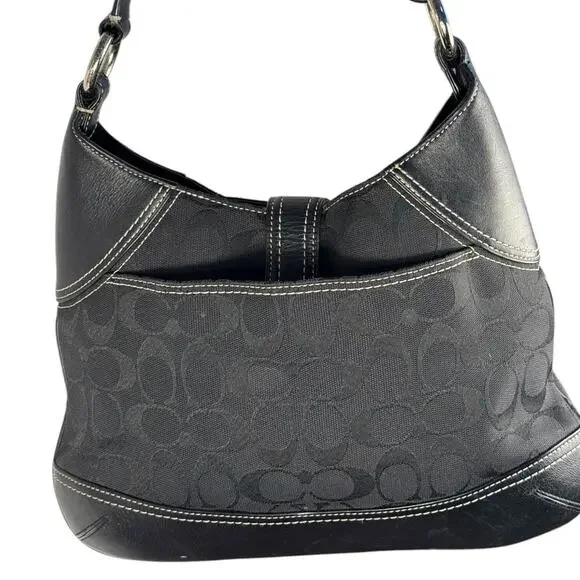 Coach Hampton Jacquard Logo Canvas and Leather Shoulder bag - Picture 6 of 14